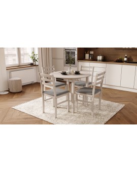 Essgruppe TORINO Runder Tisch + 4 Stühle Kaschmir (Beige) / Hellgrau 2